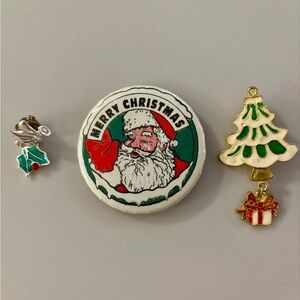 VINTAGE 3,Christmas Pin Set with Santa , Christmas Tree  and Angel